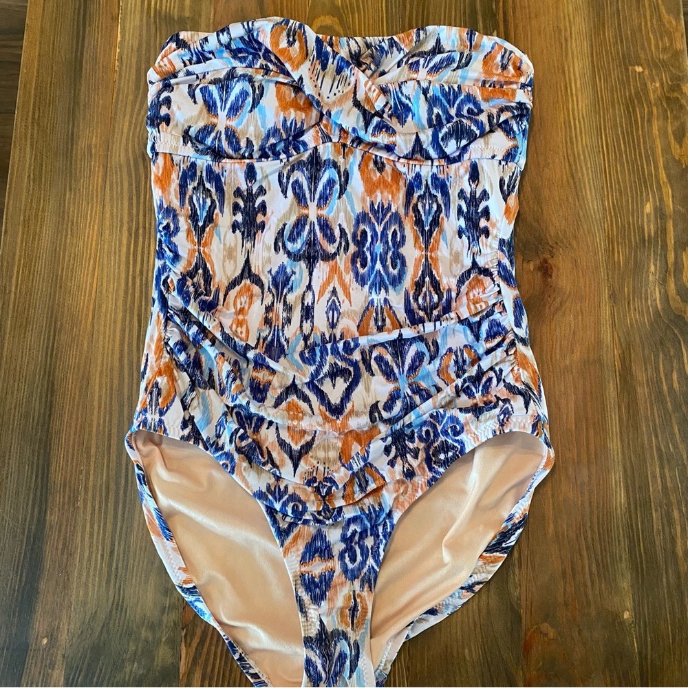 Garnet Hill Strapless Blue Orange Swimsuit